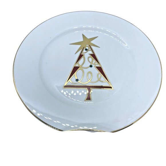 PIER ONE Christmas Tree Porcelain Dessert Plates Set of Four Vintage Red & Green - Picture 7 of 12